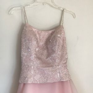 Le Gala Pink beaded bodice gown
